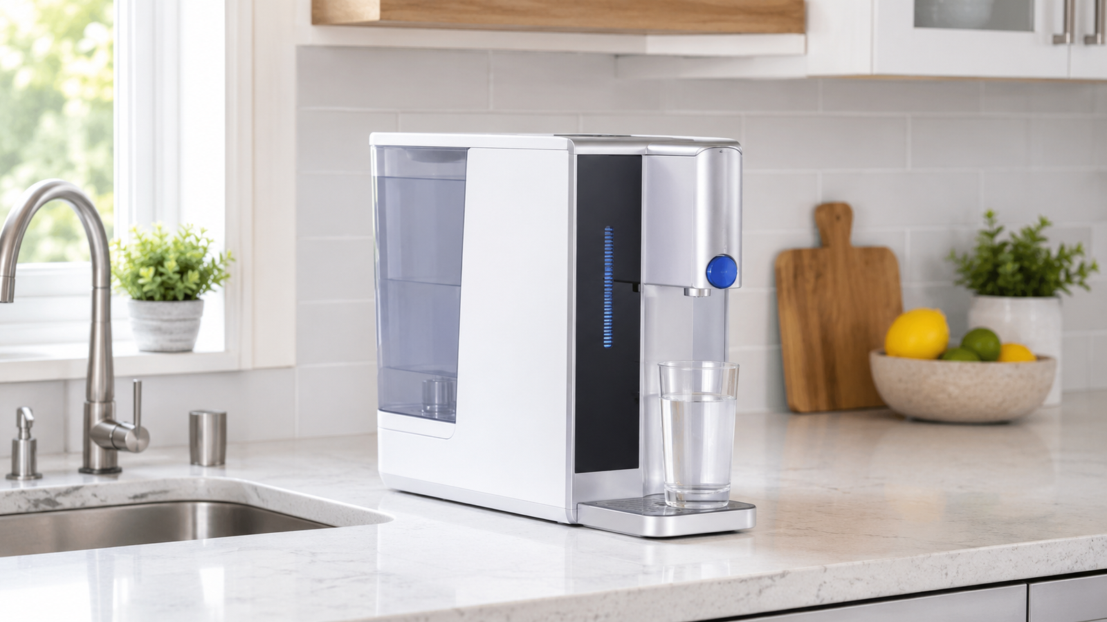 Countertop reverse osmosis system in a modern kitchen